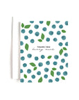 Greeting card with blueberry pattern and 'Thank you berry much' text on a white background