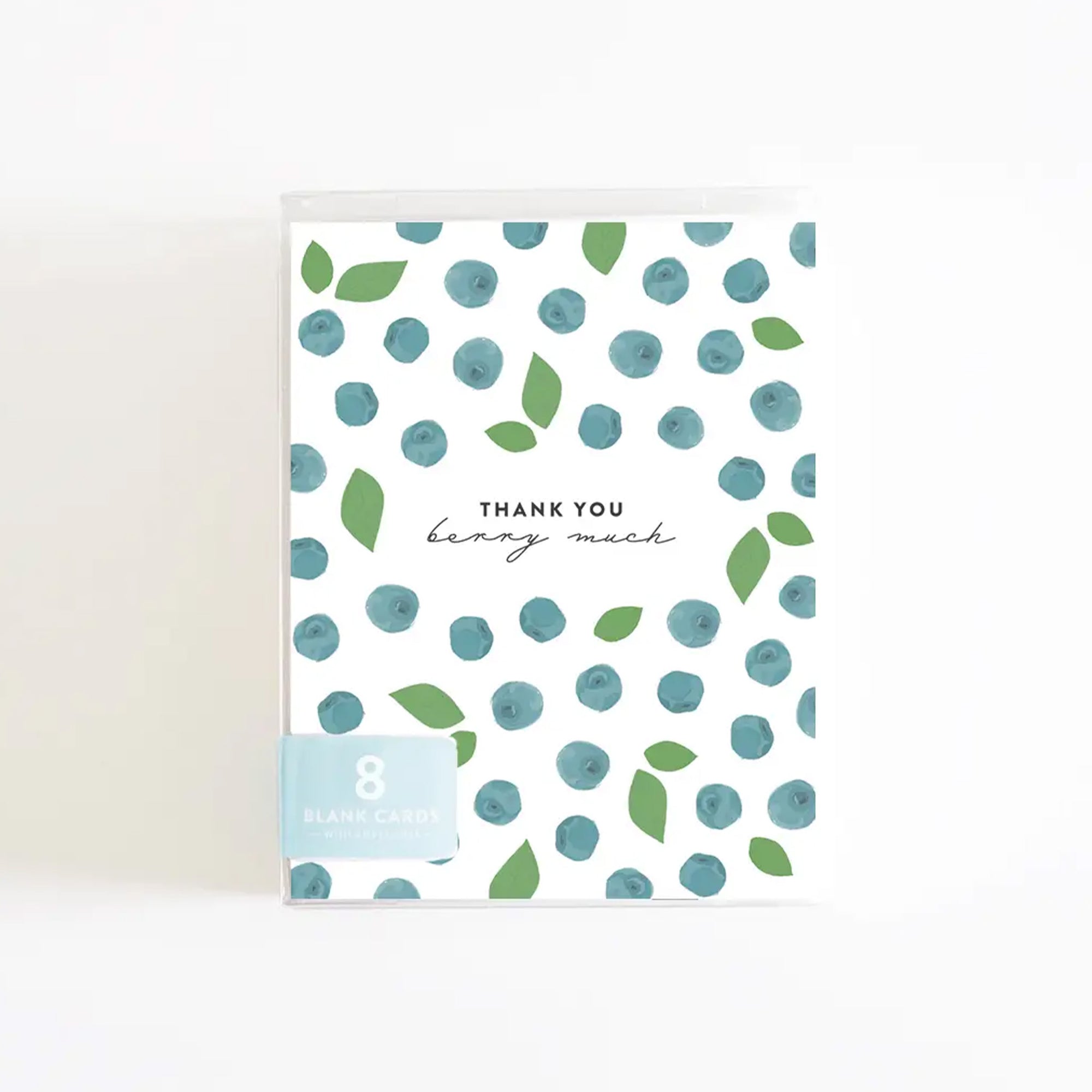 packaged set of 8 thank you cards with blueberry pattern
