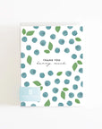 packaged set of 8 thank you cards with blueberry pattern