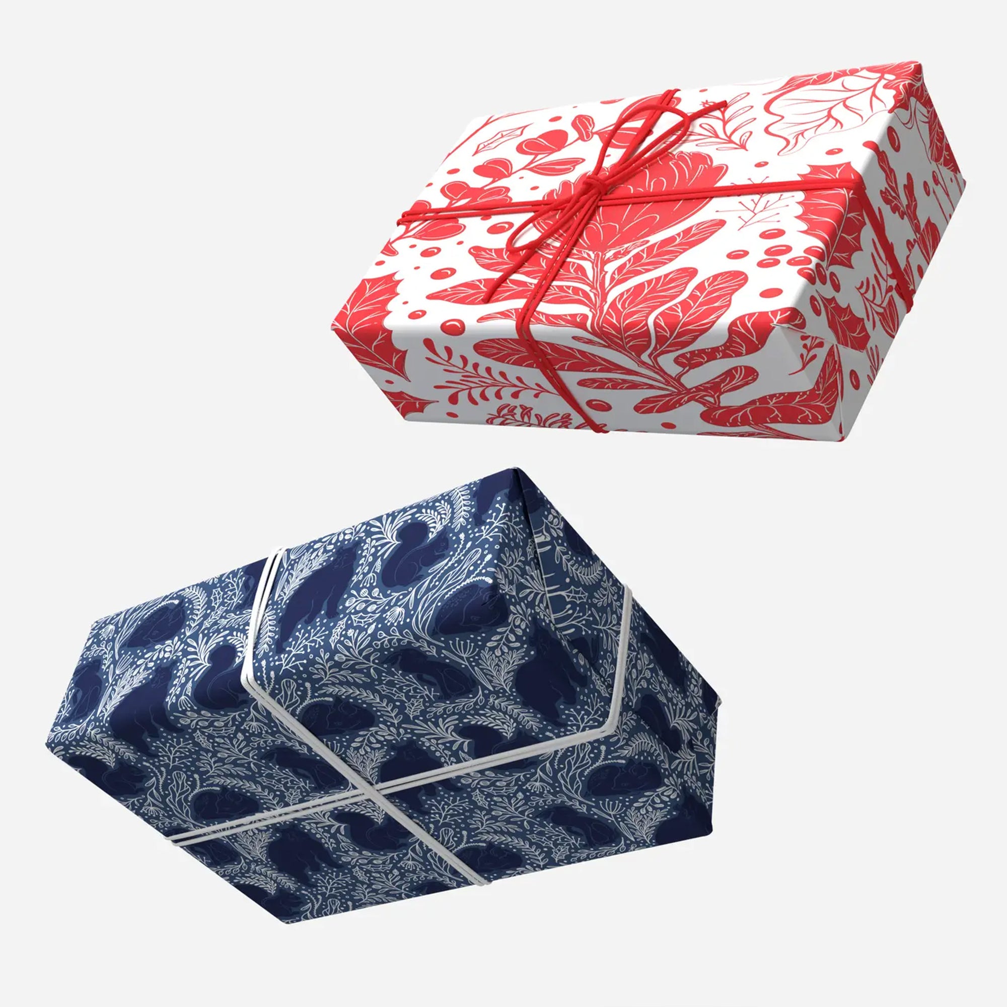 Two gift boxes with floral patterns on a white background