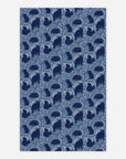 Navy blue animal patterned wrapping paper on a white background
