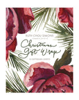 Christmas gift wrap with floral design and text on a white background