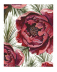 Floral pattern with pink flowers and green leaves on a white background