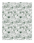 Patterned paper with green leaves and birds on a white background