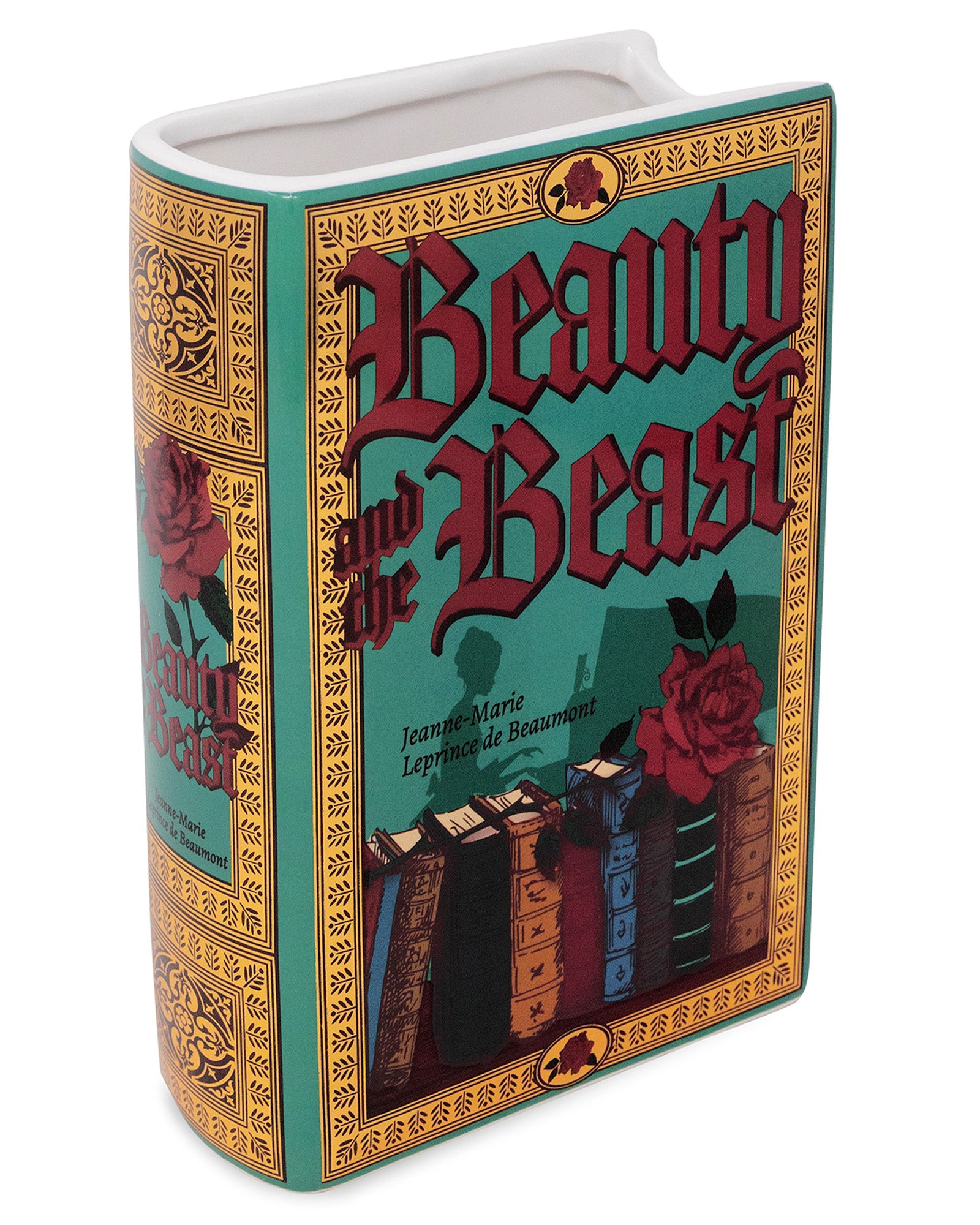 teal beauty and the beast book shaped vase