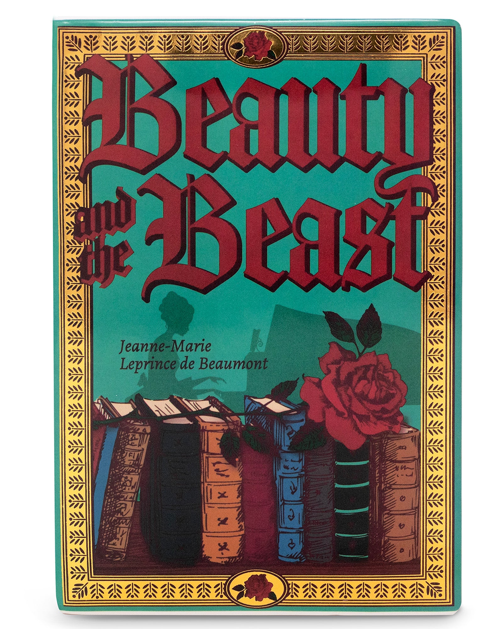 teal beauty and the beast book shaped vase