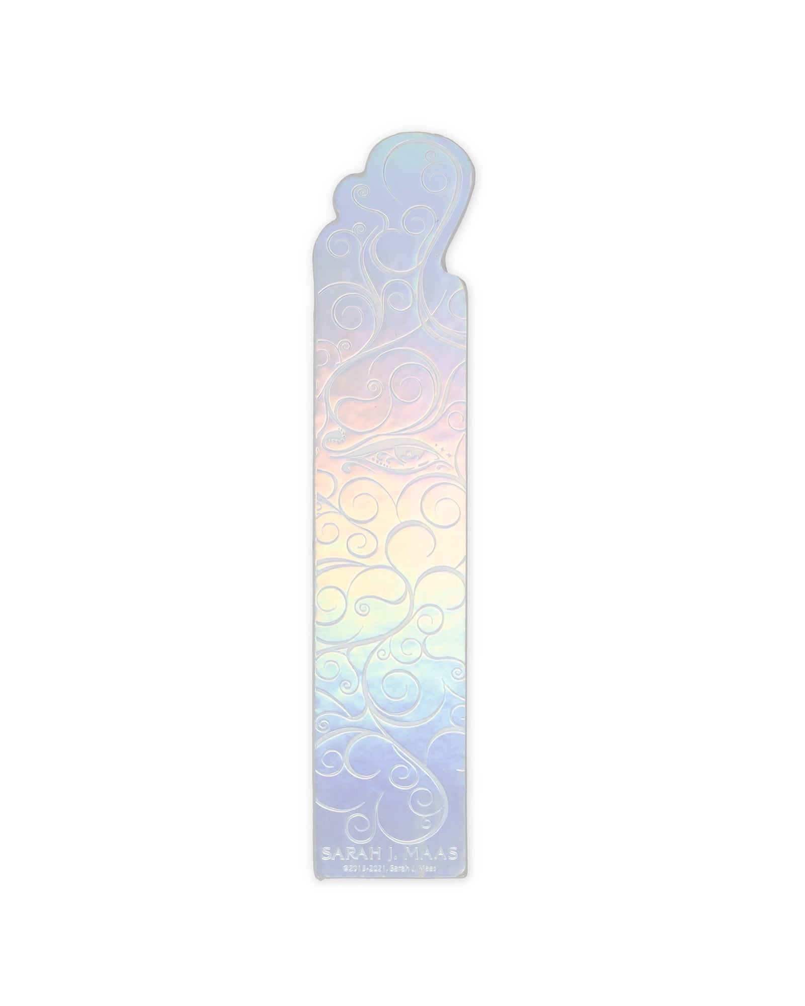 Iridescent booomark with a subtle pattern on a white background