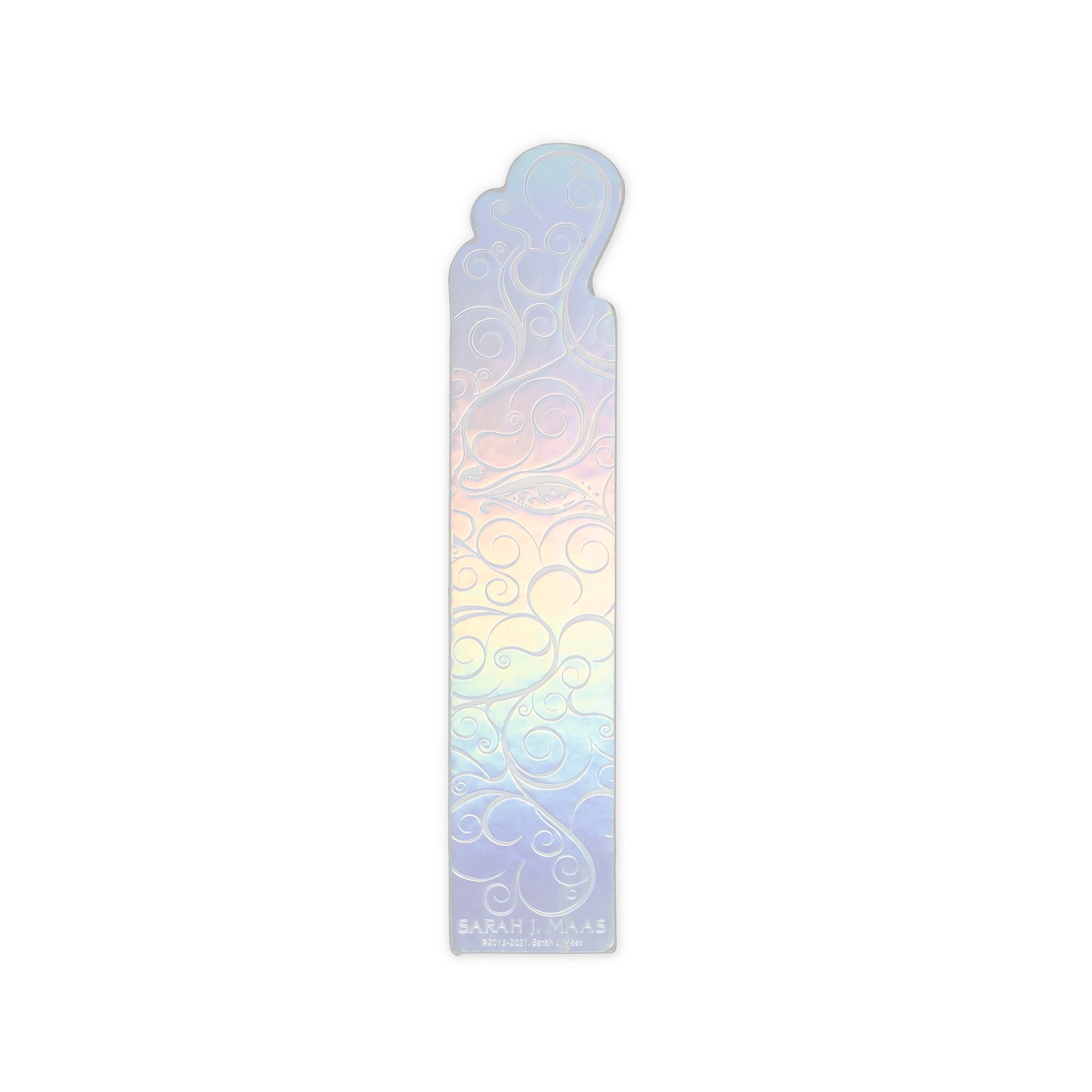 Iridescent booomark with a subtle pattern on a white background