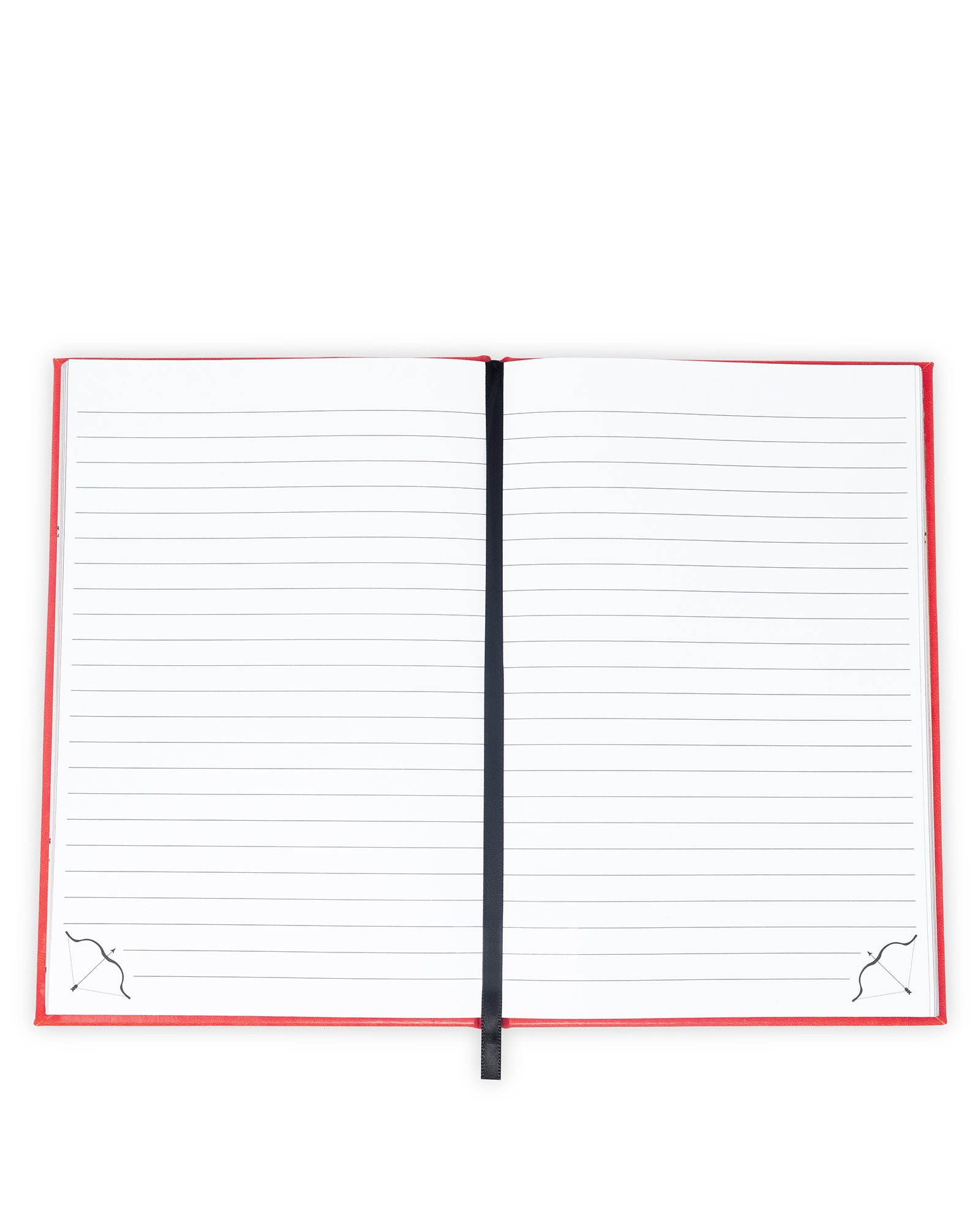 Open notebook with red binding on a white background