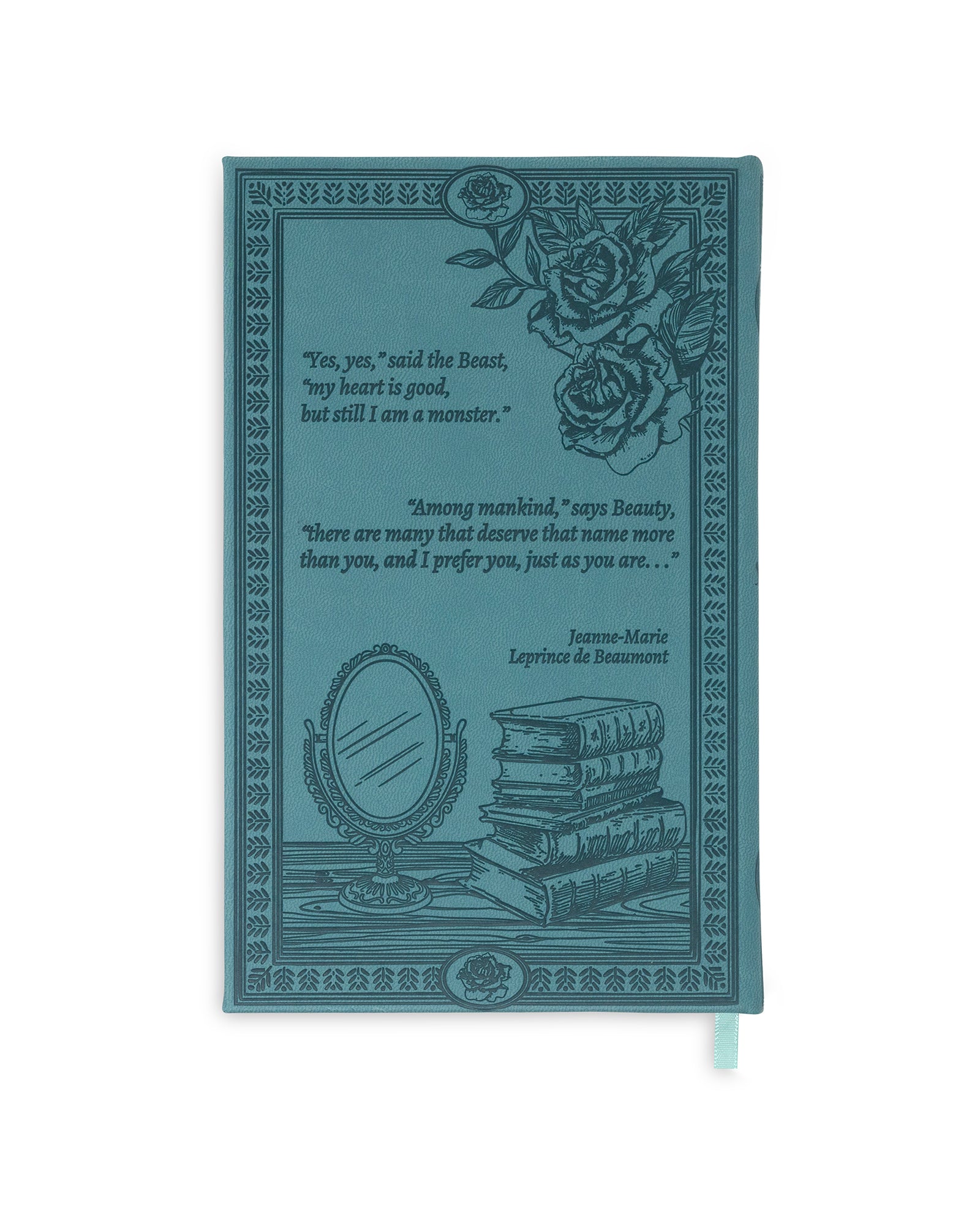 Decorative notebook with literary quote and illustrations on a white background