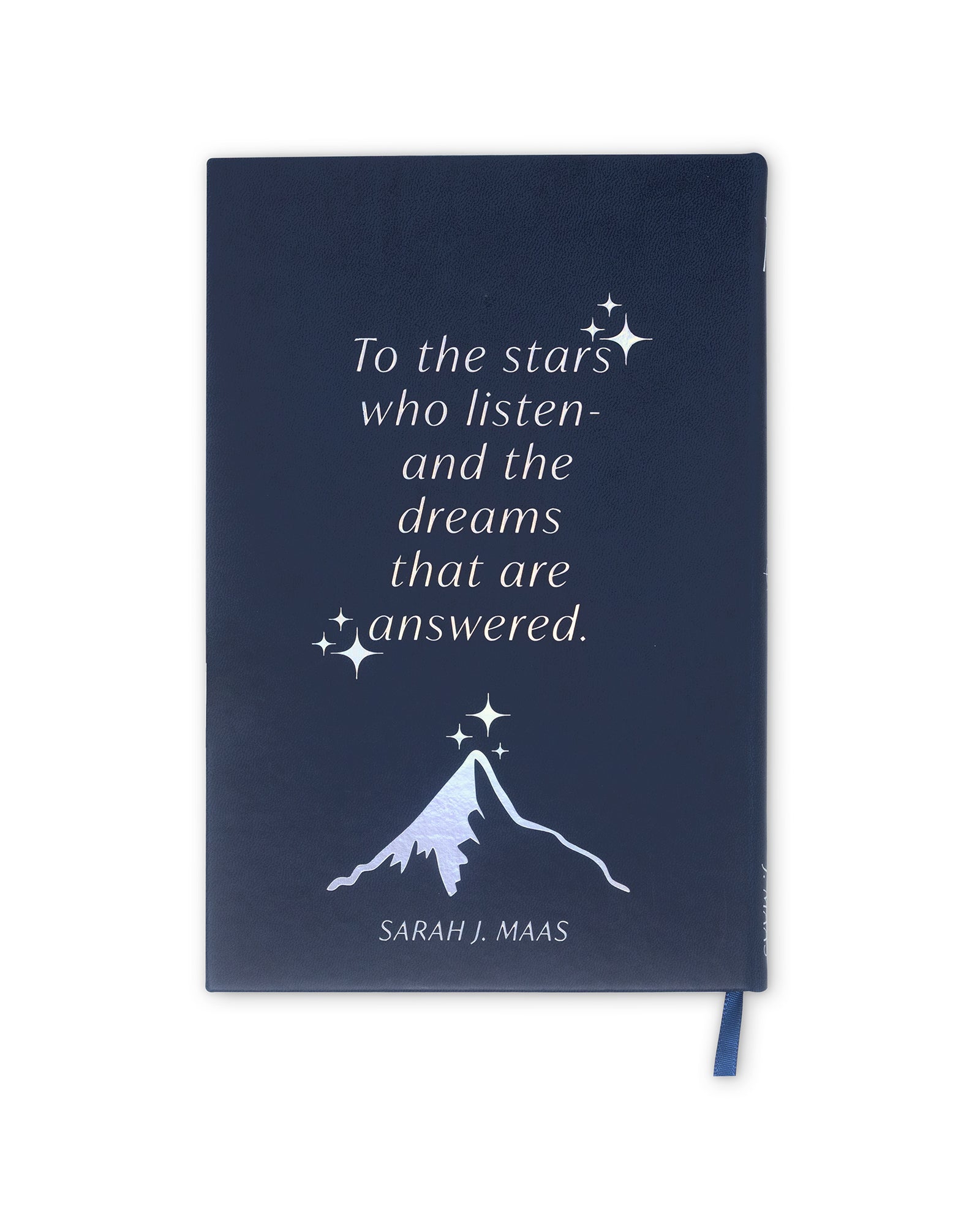 Navy blue book with white text and mountain illustration on a white background
