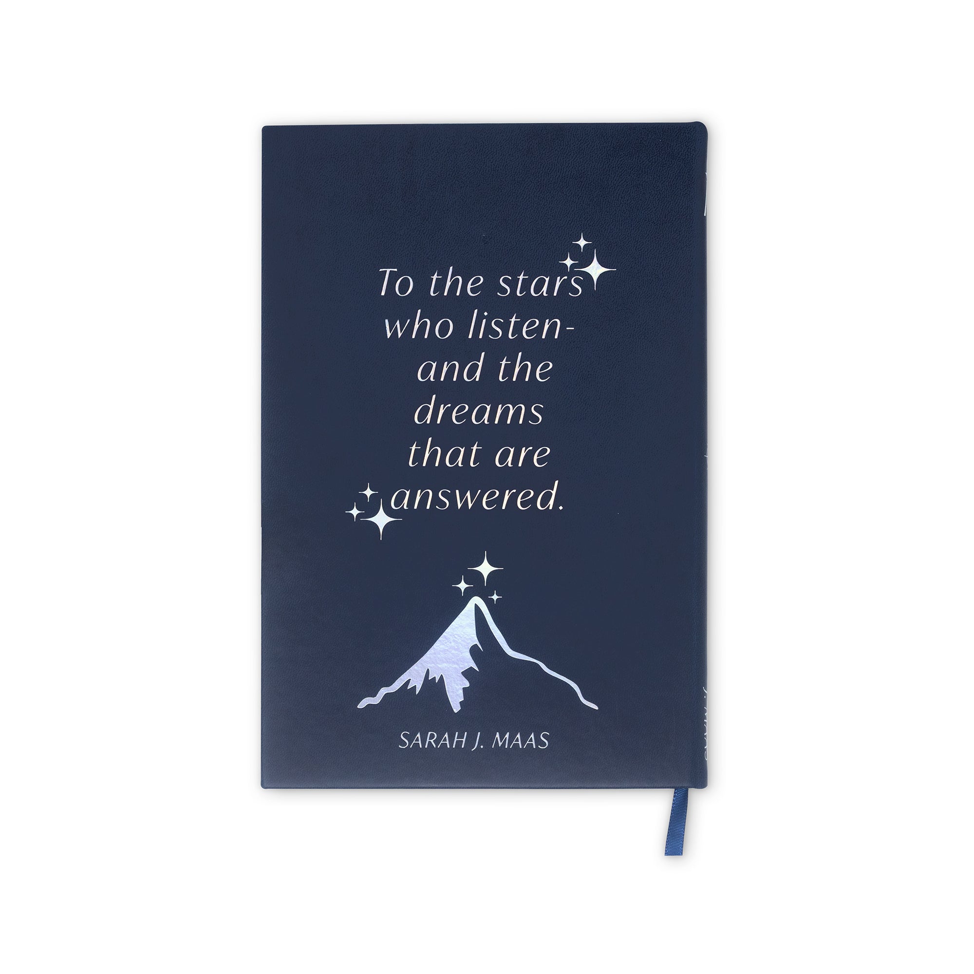 Navy blue book with white text and mountain illustration on a white background