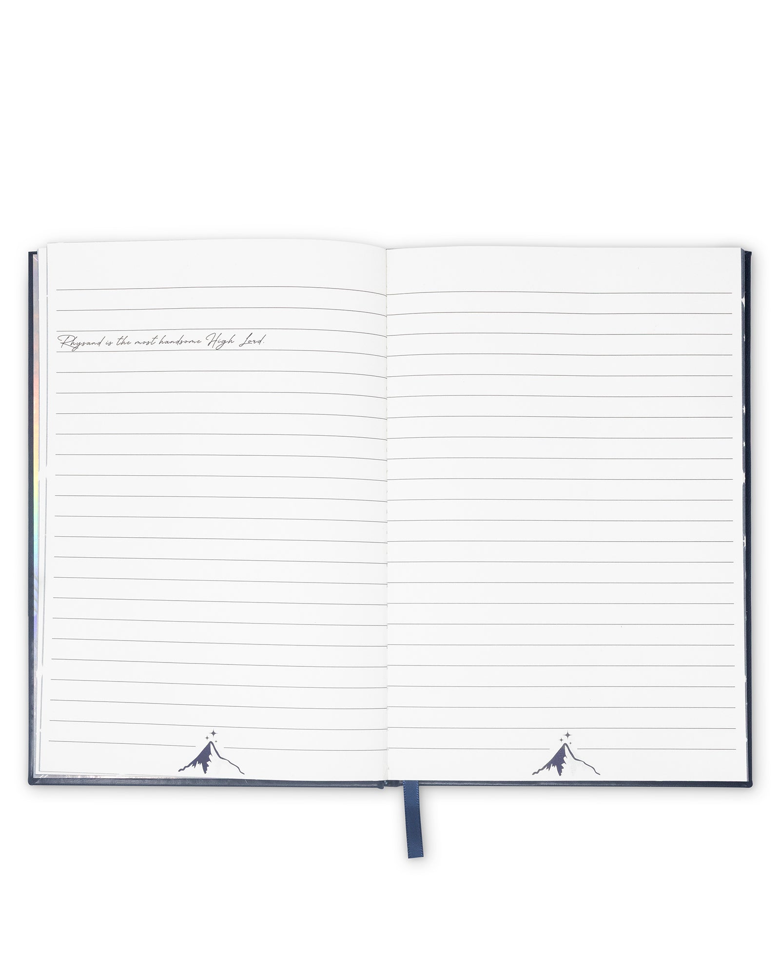 Open notebook with lined pages on a white background