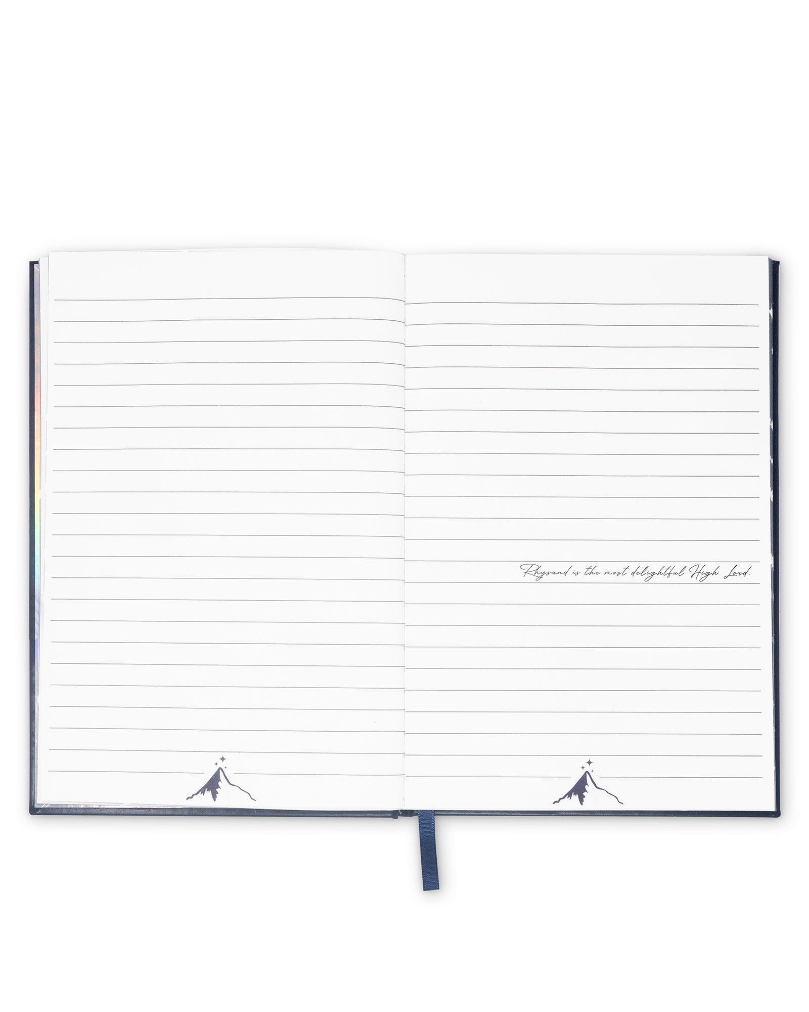 Open notebook with lined pages on a white background