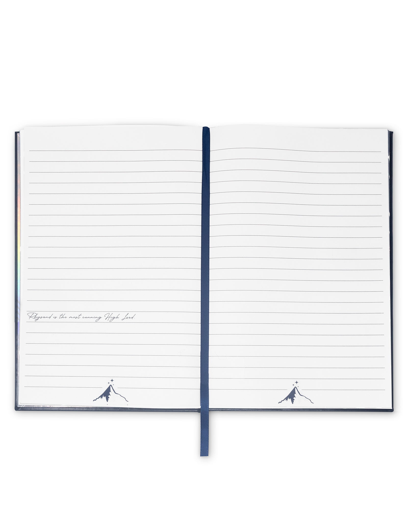 Open notebook with lined pages on a white background