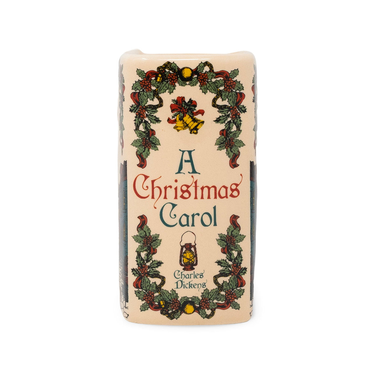 A Christmas Carol book cover or book package shown upright on a plain white background, with illustrated holly and berries framing the title and the text 'A Christmas Carol' and 'Charles Dickens'.