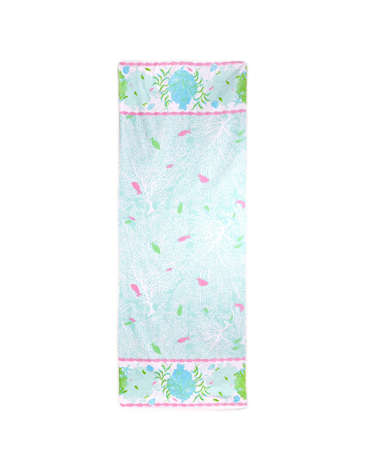 Floral patterned towel with a pink border on a white background