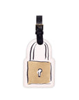 Luggage tag with lock design on a white background