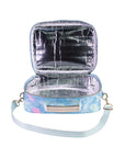 Insulated lunch bag with floral pattern on a white background