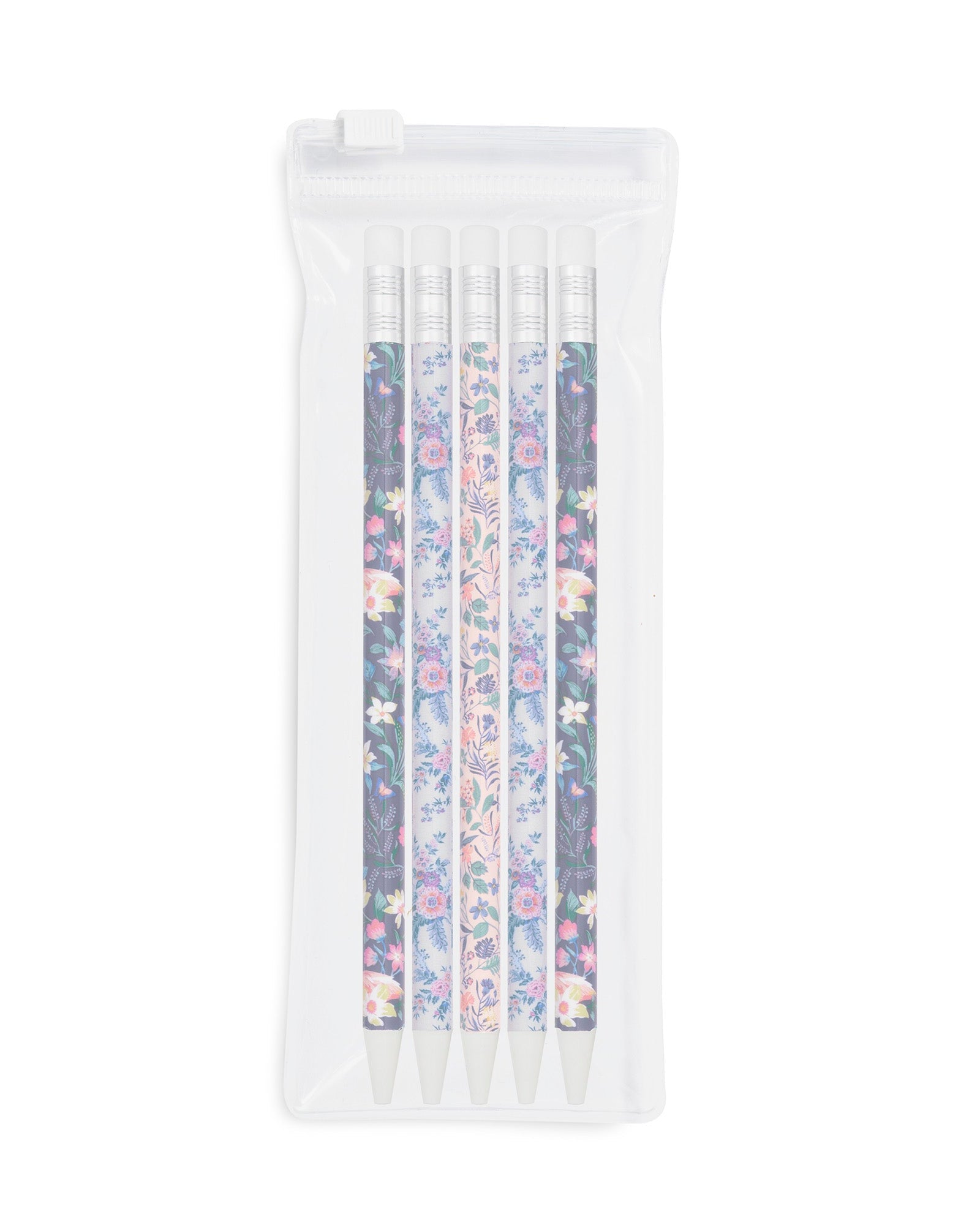 Set of floral-patterned straws in a clear plastic case on a white background