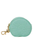 Mint green round coin purse with gold zipper on a white background