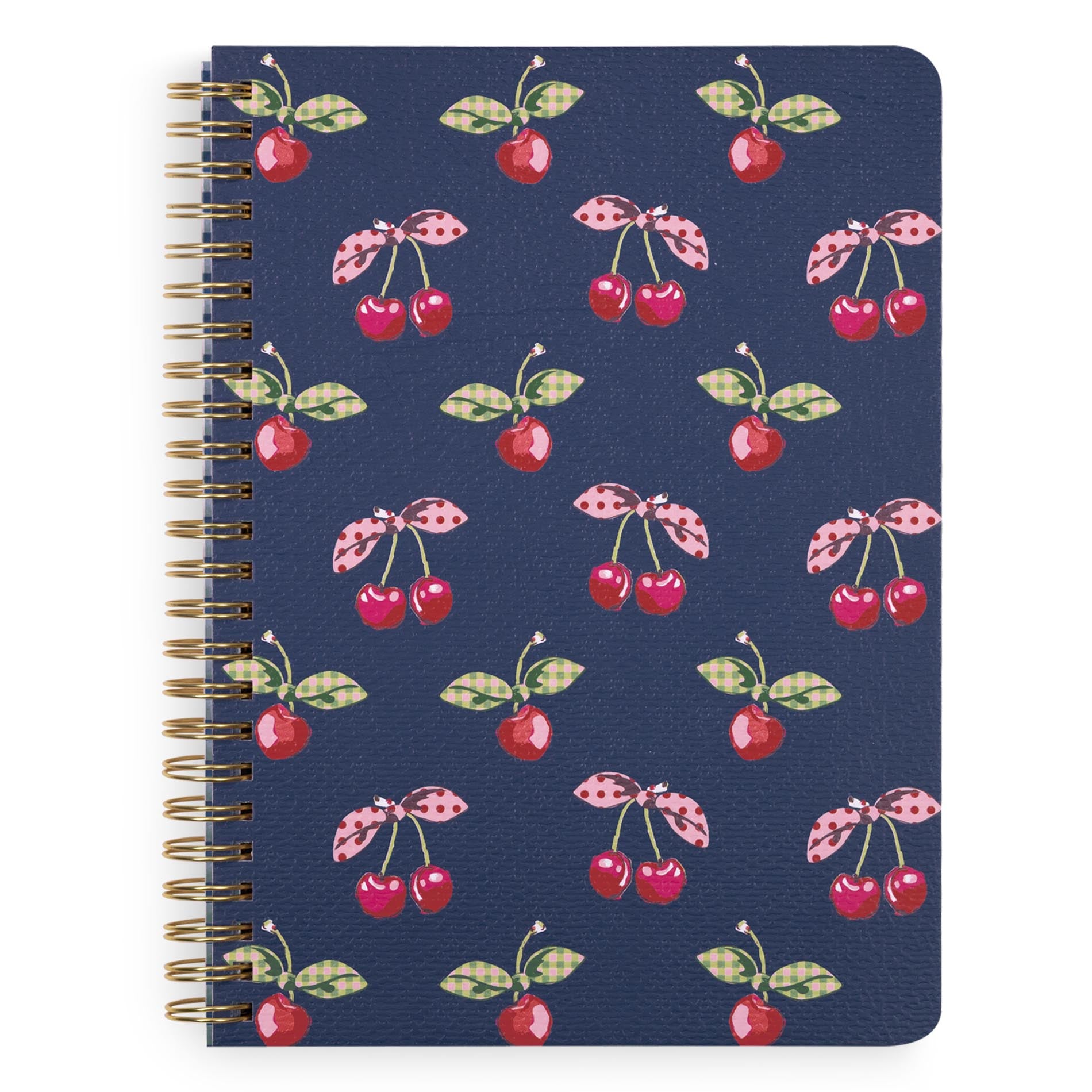 Notebook with cherry pattern on a blue background