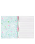 Notebook with a colorful abstract design on the cover and lined pages inside.