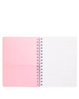 Notebook with pink cover and white pages on a white background