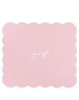 Pink scalloped border with 'sign off' text on a white background
