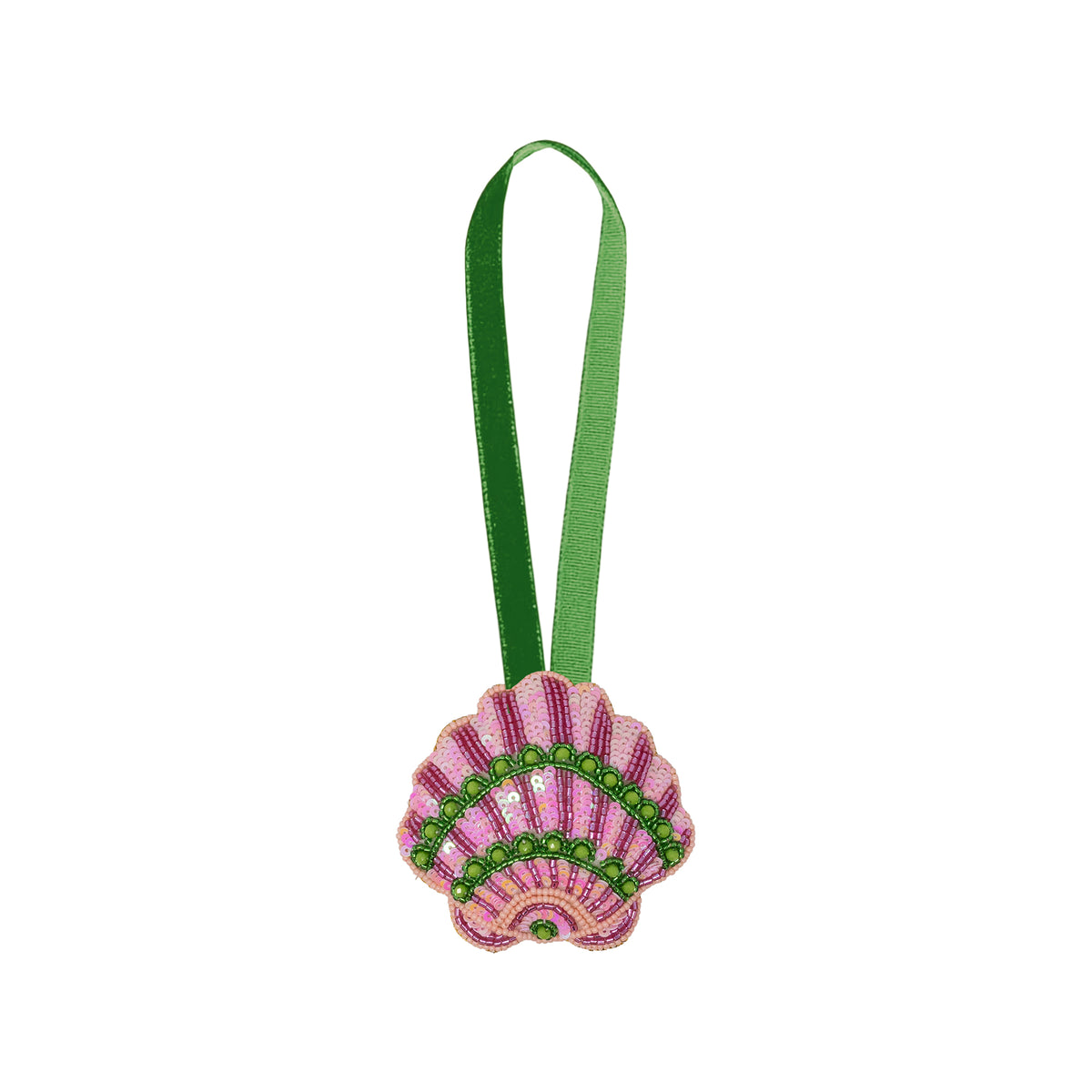 pink and green sequin seashell ornament
