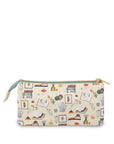 Pencil case with a pattern of books and plants on a beige background