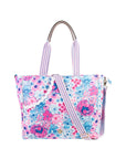 pink and blue floral pickleball bag with stripe straps and ric rac detail