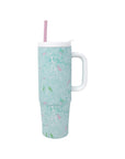 Tumbler with a floral pattern on a white background