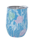 Tumbler with shell pattern on a blue background