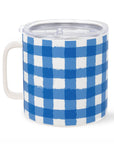 blue and white gingham stainless steel coffee mug