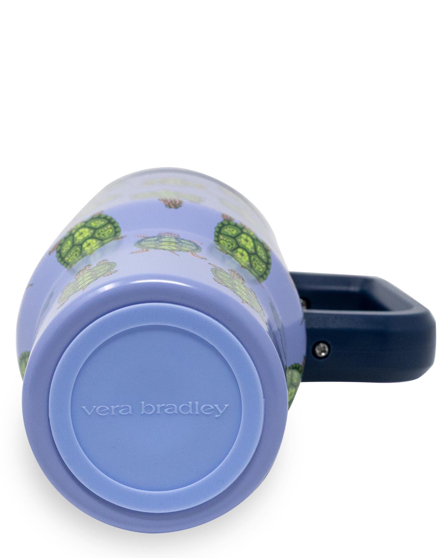 Vera Bradley mug with a blue lid on a white background