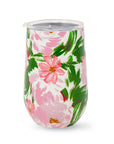 Floral-patterned tumbler on a white background