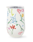 white stainless steel wine tumbler with sketched floral print