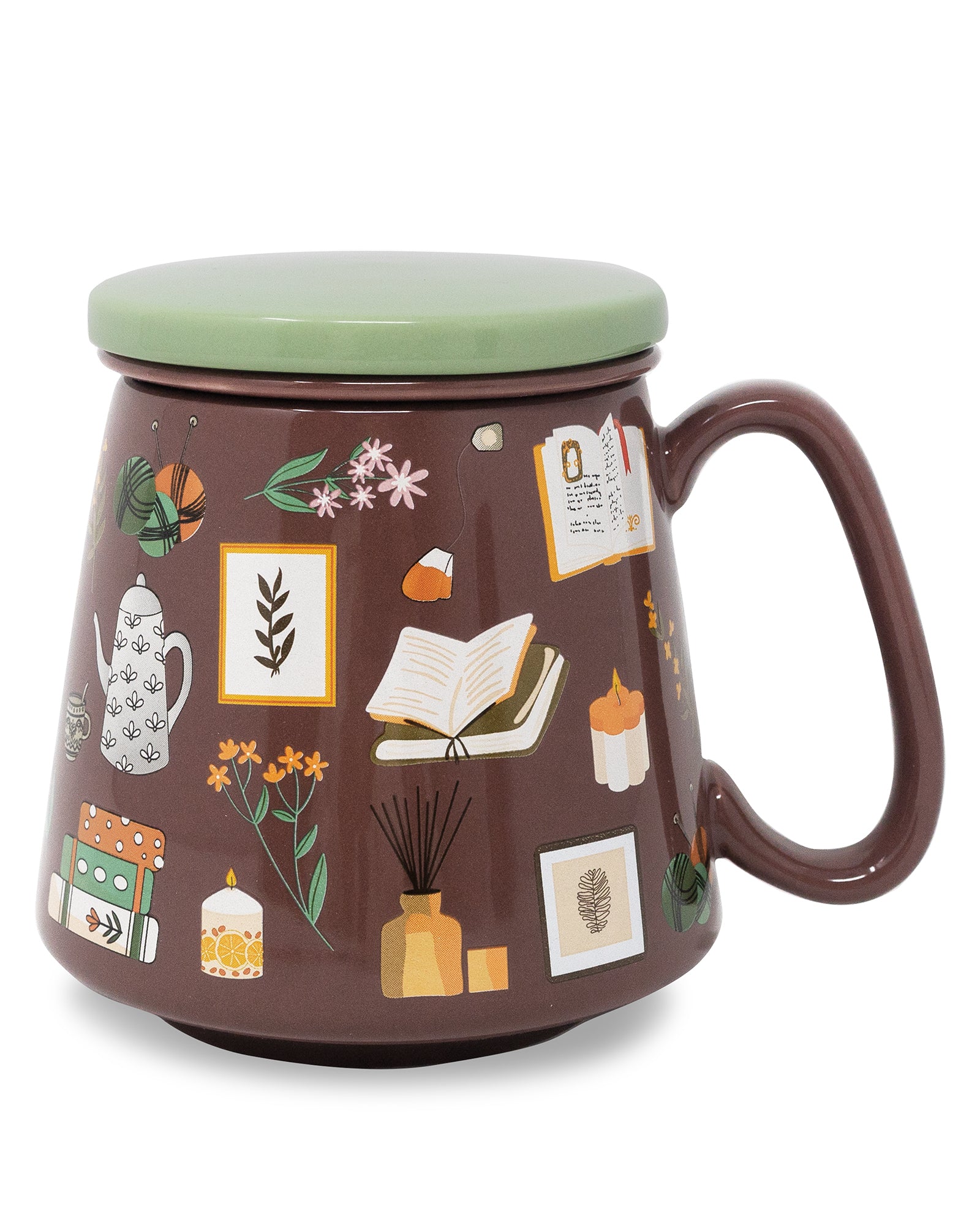 Decorative mug with illustrations on a white background