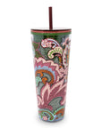 Double Wall Tumbler with Straw, Leaf Me Not Paisley