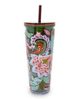 Double Wall Tumbler with Straw, Leaf Me Not Paisley