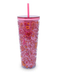 Double Wall Tumbler with Straw, Flourishing Garden