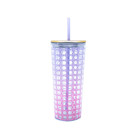 Tumbler with Straw, Lilac Opal to Confetti Pink Ombre Caning