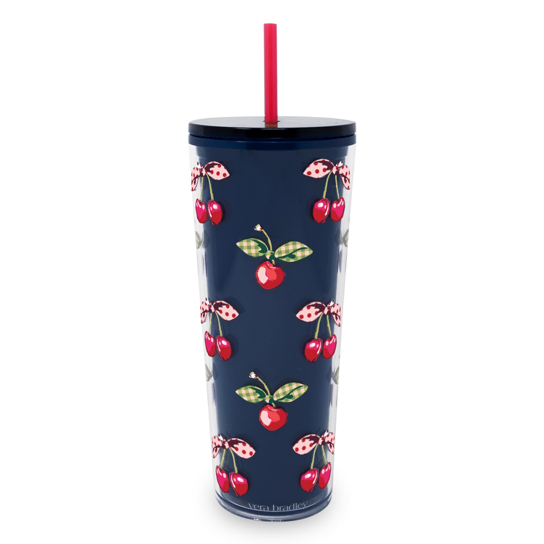 Tumbler with cherry pattern on a navy background