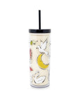 Tumbler with bird illustrations on a white background