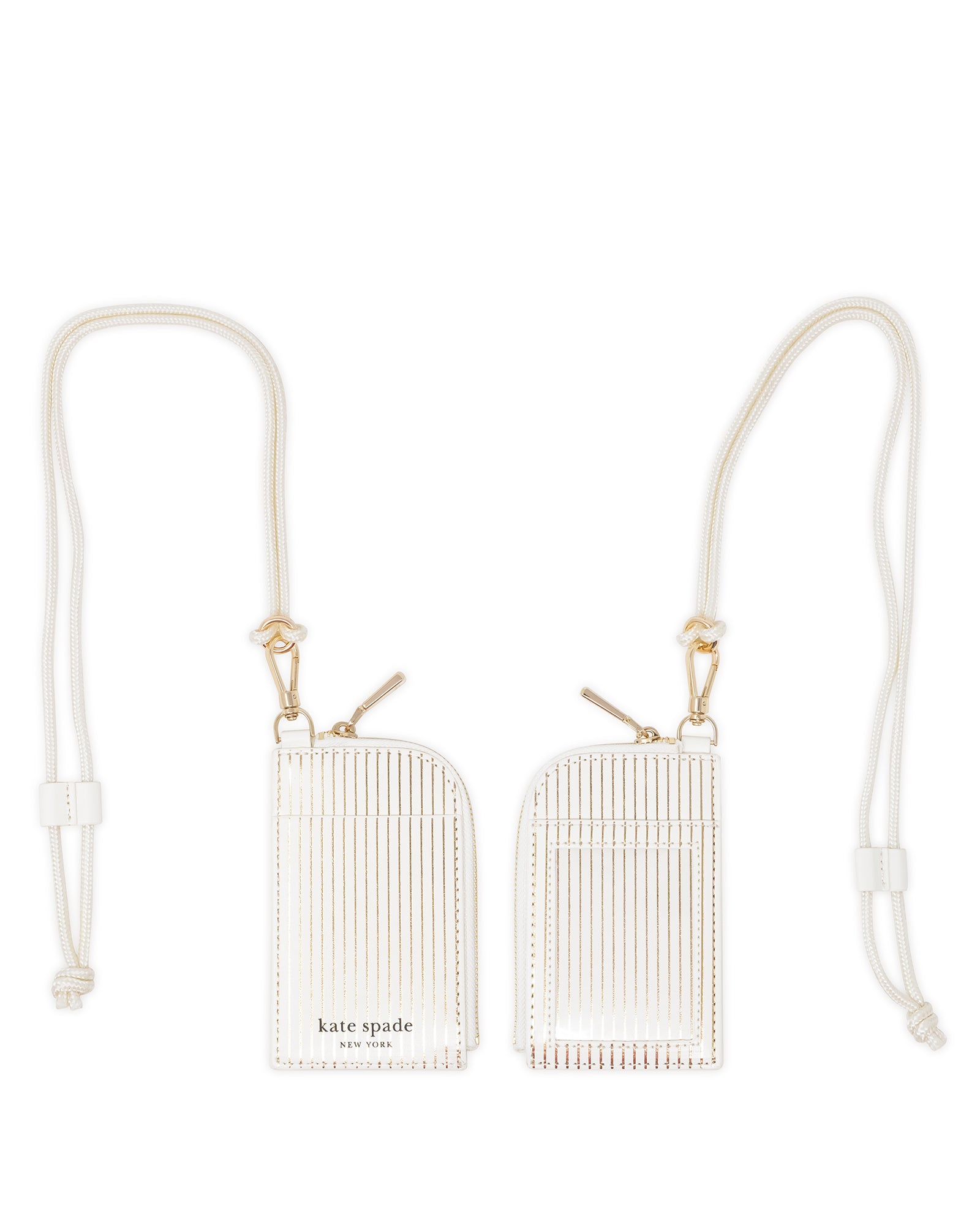 metallic gold and white zip lanyard with clear id pocket back