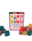 Colorful dice set with a box labeled 'Dice Set' on a white background