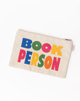 Pouch with 'Book Person' text in colorful letters on a white background