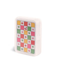 Small deck of playing cards with colorful suits on a white background