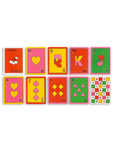 Set of colorful playing cards with letter symbols on a white background